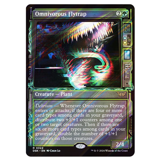 Omnivorous Flytrap 0322 card from the Magic The Gathering set Duskmourn: House of Horror