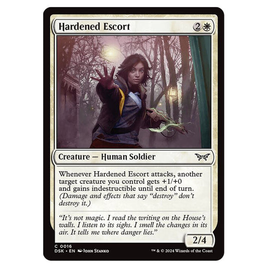 Hardened Escort 0016 card from the Magic The Gathering set Duskmourn: House of Horror