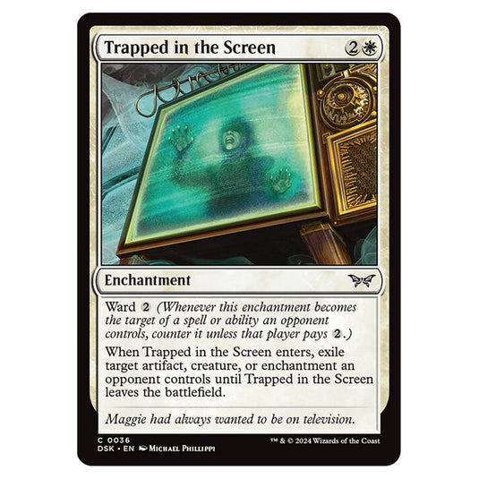 Trapped in the Screen 0036 card from the Magic The Gathering set Duskmourn: House of Horror