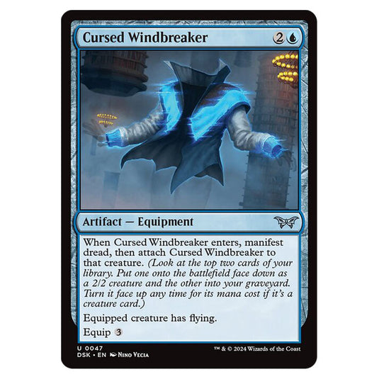 Cursed Windbreaker 0047 card from the Magic The Gathering set Duskmourn: House of Horror