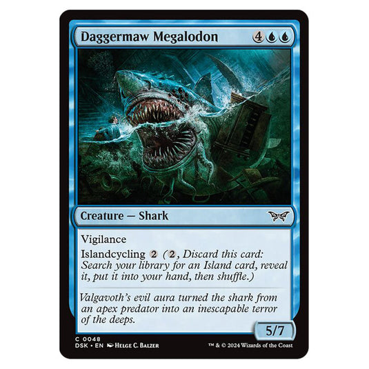 Daggermaw Megalodon 0048 card from the Magic The Gathering set Duskmourn: House of Horror