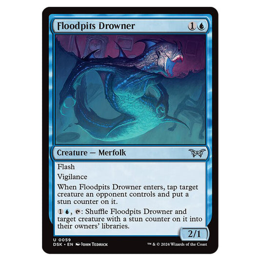 Floodpits Drowner 0059 card from the Magic The Gathering set Duskmourn: House of Horror