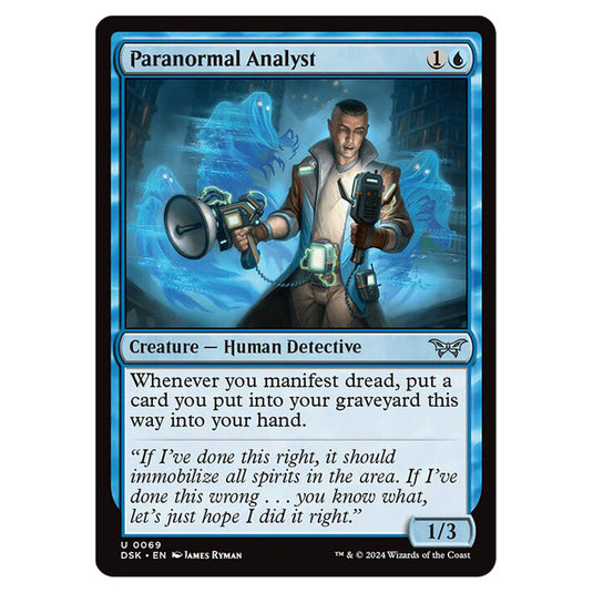 Paranormal Analyst 0069 card from the Magic The Gathering set Duskmourn: House of Horror