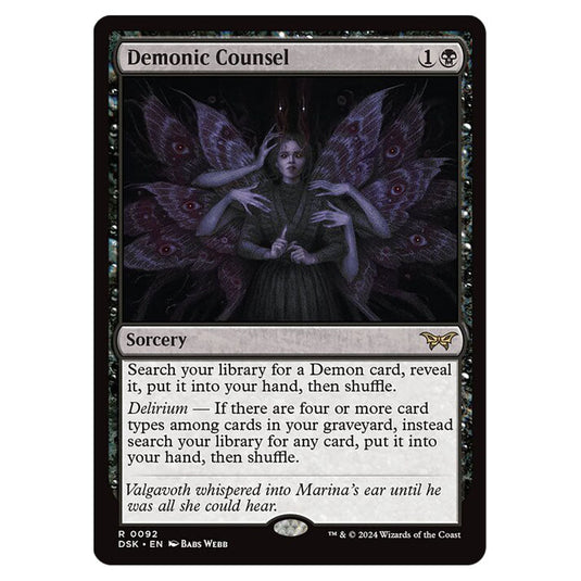 Demonic Counsel 0092 card from the Magic The Gathering set Duskmourn: House of Horror