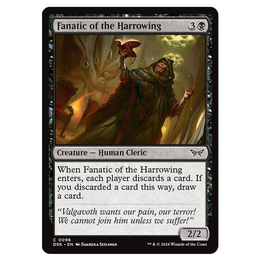 Fanatic of the Harrowing 0096 card from the Magic The Gathering set Duskmourn: House of Horror