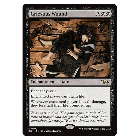 Grievous Wound 0102 card from the Magic The Gathering set Duskmourn: House of Horror