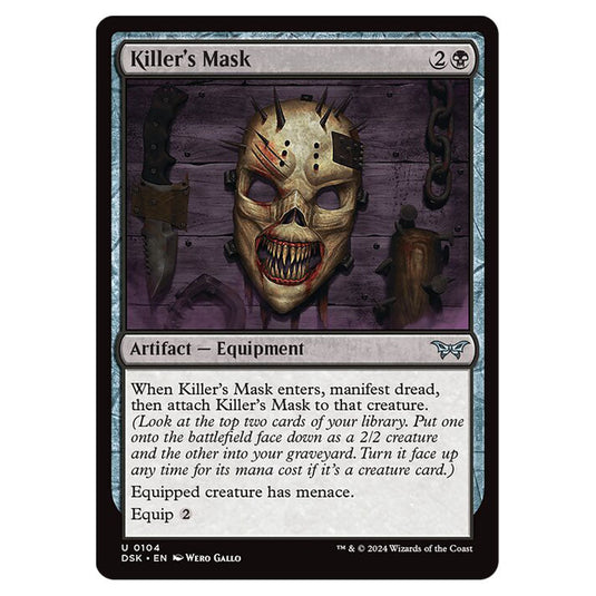 Killer's Mask 0104 card from the Magic The Gathering set Duskmourn: House of Horror