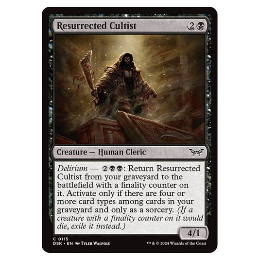 Resurrected Cultist 0115 card from the Magic The Gathering set Duskmourn: House of Horror