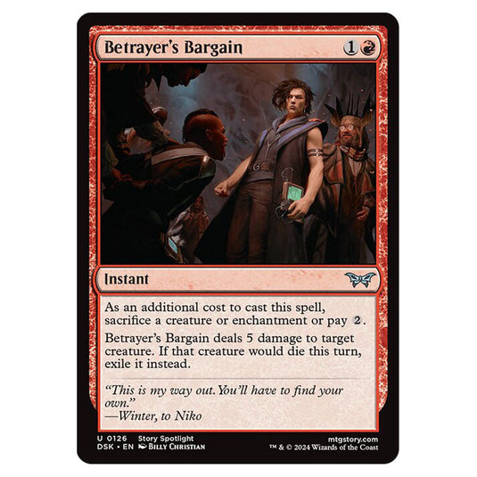 Betrayer's Bargain 0126 card from the Magic The Gathering set Duskmourn: House of Horror