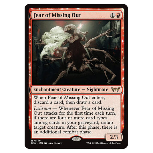 Fear of Missing Out 0136 card from the Magic The Gathering set Duskmourn: House of Horror