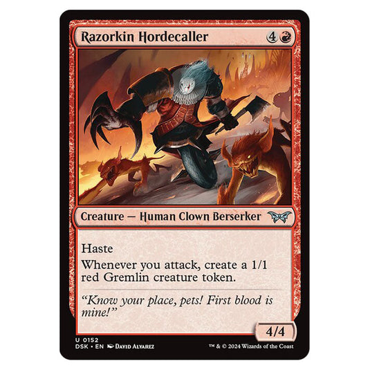 Razorkin Hordecaller 0152 card from the Magic The Gathering set Duskmourn: House of Horror