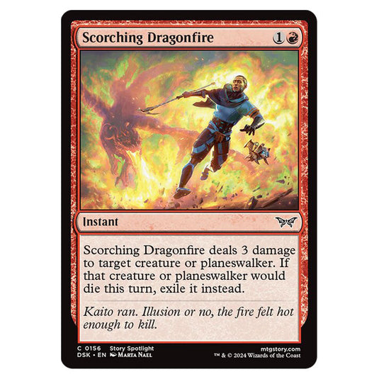 Scorching Dragonfire 0156 card from the Magic The Gathering set Duskmourn: House of Horror