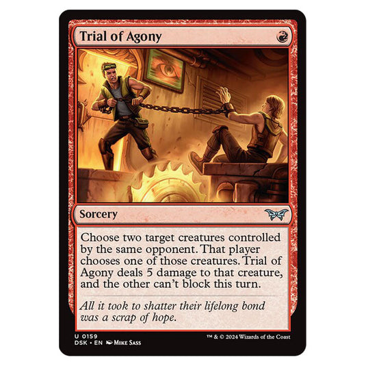 Trial of Agony 0159 card from the Magic The Gathering set Duskmourn: House of Horror