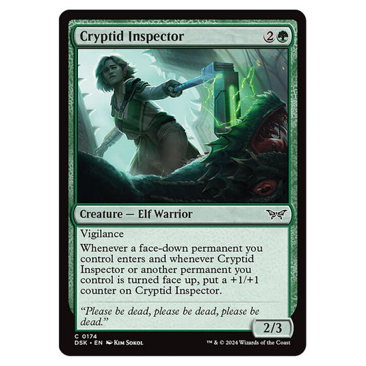 Cryptid Inspector 0174 card from the Magic The Gathering set Duskmourn: House of Horror