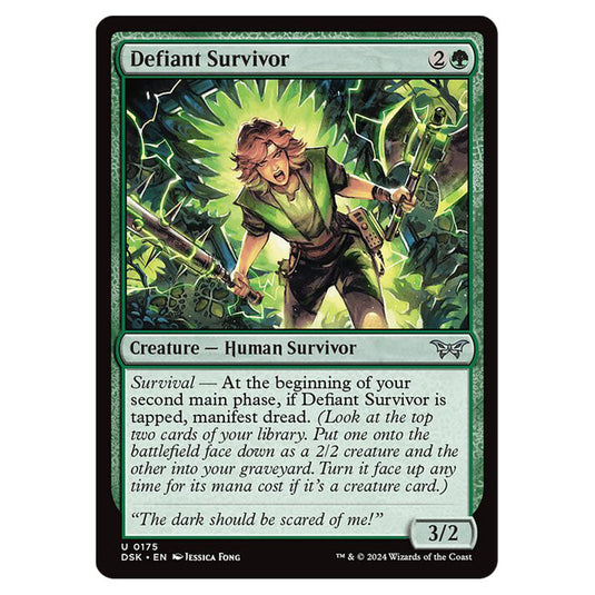 Defiant Survivor 0175 card from the Magic The Gathering set Duskmourn: House of Horror