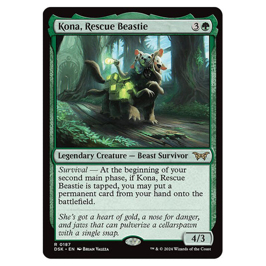 Kona, Rescue Beastie 0187 card from the Magic The Gathering set Duskmourn: House of Horror