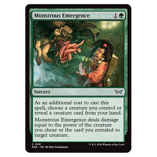 Monstrous Emergence 0191 card from the Magic The Gathering set Duskmourn: House of Horror