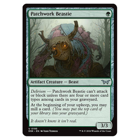 Patchwork Beastie 0195 card from the Magic The Gathering set Duskmourn: House of Horror