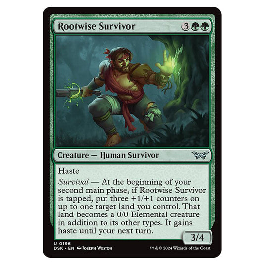 Rootwise Survivor 0196 card from the Magic The Gathering set Duskmourn: House of Horror