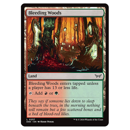 Bleeding Woods 0257 card from the Magic The Gathering set Duskmourn: House of Horror