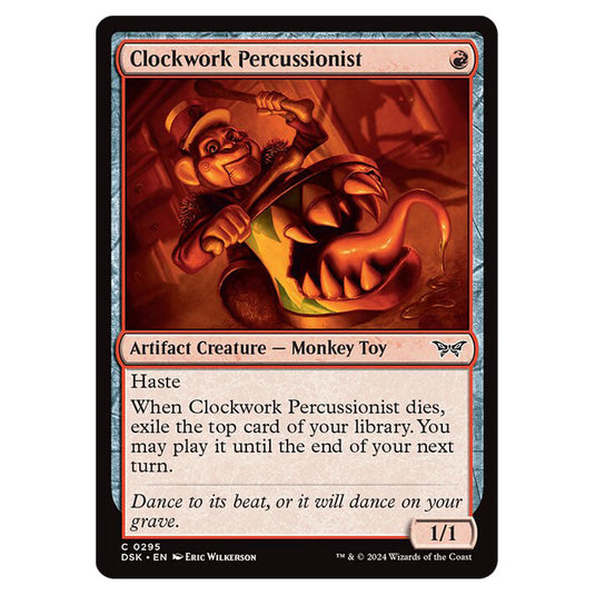 Clockwork Percussionist 0295 card from the Magic The Gathering set Duskmourn: House of Horror