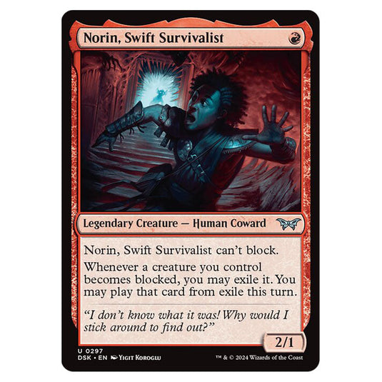 Norin, Swift Survivalist 0297 card from the Magic The Gathering set Duskmourn: House of Horror