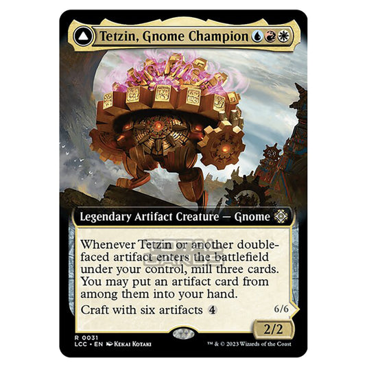 Magic The Gathering - The Lost Caverns of Ixalan - Commander - Tetzin, Gnome Champion // The Golden-Gear Colossus (Extended Art Card) - 0031