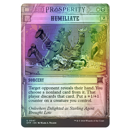 Magic The Gathering - Outlaws of Thunder Junction - Breaking News - Humiliate (Prosperity Showcase) - 0047 (Foil)