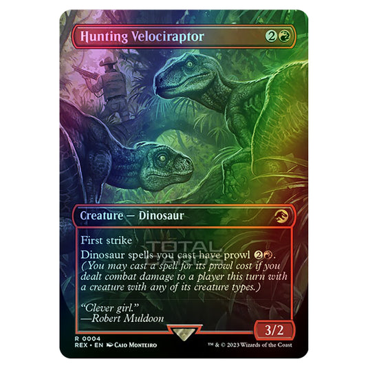 Magic The Gathering - The Lost Caverns of Ixalan - Jurassic World Collection - Hunting Velociraptor (Borderless Card) - 0004 (Foil)