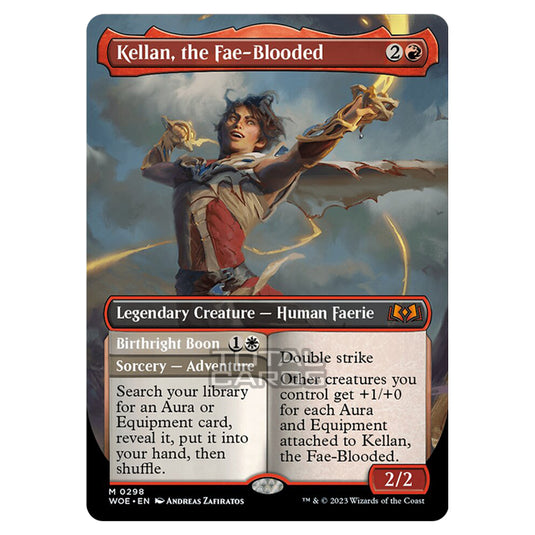 Magic The Gathering - Wilds of Eldraine - Kellan, the Fae-Blooded / Birthright Boon (Alternate-Art Borderless Card) - 298