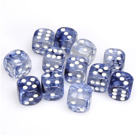 Chessex - Signature - 16mm D6 W/ Pips Blocks (12 Dice) - Nebula Black with White