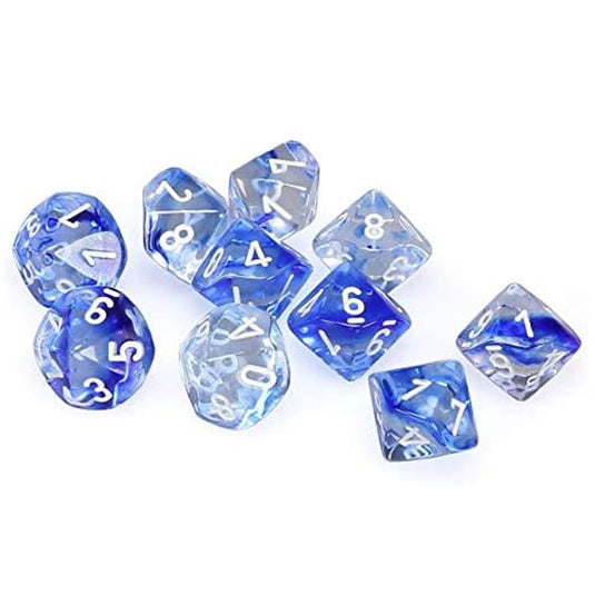 Chessex - Signature - 16mm Polyhedral D10 10-Dice Set - Nebula Dark Blue with White