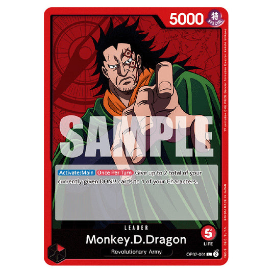 Monkey.D.Dragon OP07-001 card from the One Piece set 500 Years in the Future