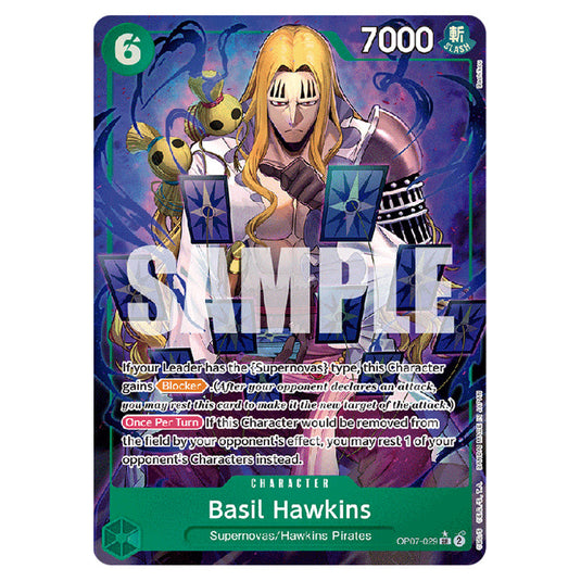 Basil Hawkins OP07-029a card from the One Piece set 500 Years in the Future