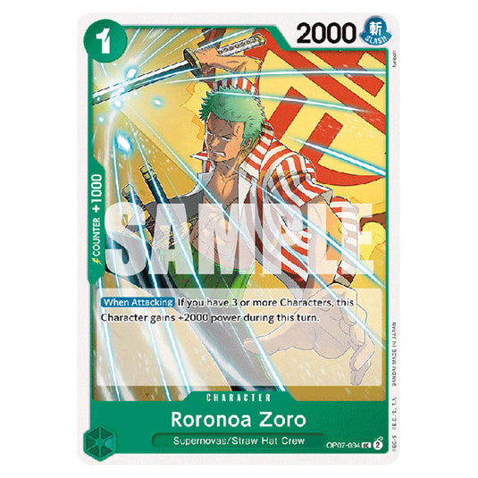 Roronoa Zoro OP07-034 card from the One Piece set 500 Years in the Future