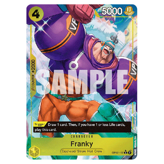 Franky OP07-107a card from the One Piece set 500 Years in the Future