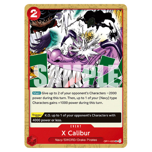 X Calibur OP11-020 card from the One Piece set A Fist of Divine Speed