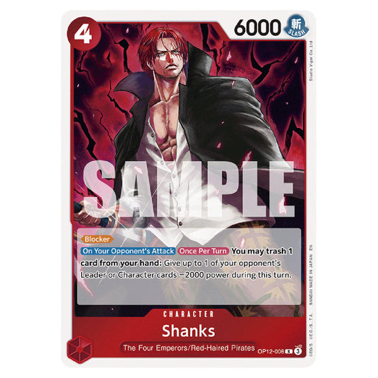 Shanks OP12-008 card from the One Piece set Legacy of the Master