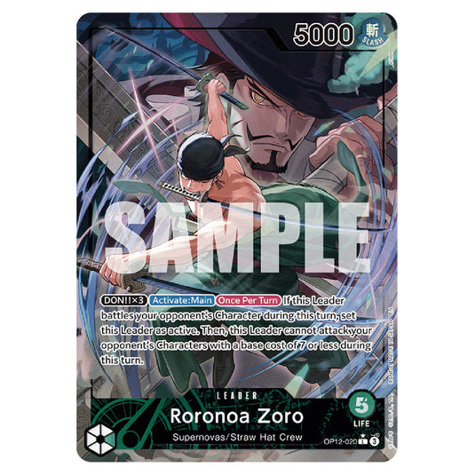 Roronoa Zoro OP12-020a card from the One Piece set Legacy of the Master