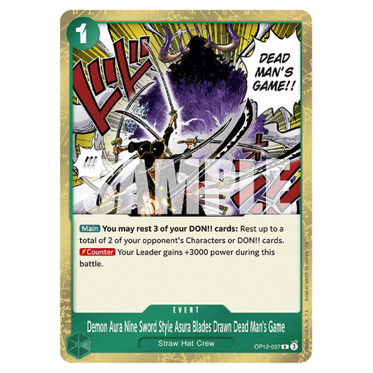 Demon Aura Nine Sword Style Asura Blades Drawn Dead Man's Game OP12-037 card from the One Piece set Legacy of the Master