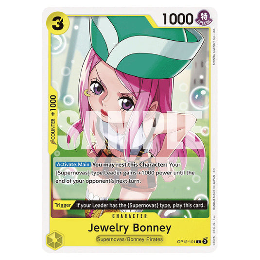 Jewelry Bonney OP12-101 card from the One Piece set Legacy of the Master