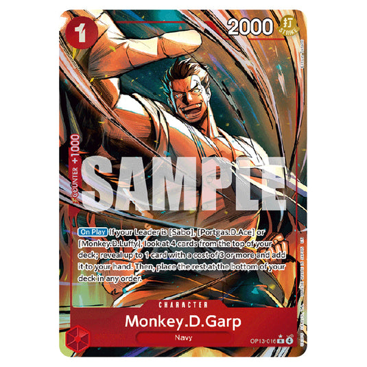 Monkey.D.Garp OP13-016a card from the One Piece set Carrying on his Will