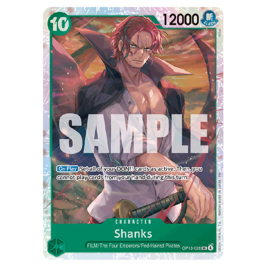 Shanks OP13-028 card from the One Piece set Carrying on his Will