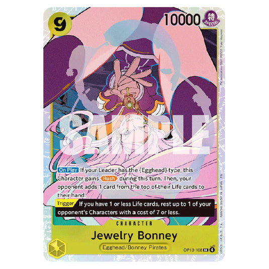 Jewelry Bonney OP13-108 card from the One Piece set Carrying on his Will
