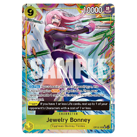 Jewelry Bonney OP13-108a card from the One Piece set Carrying on his Will