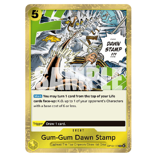 Gum-Gum Dawn Stamp OP13-117 card from the One Piece set Carrying on his Will
