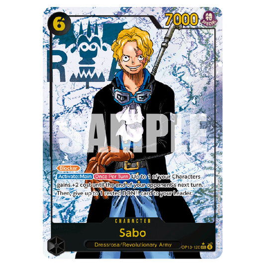 Sabo OP13-120a card from the One Piece set Carrying on his Will