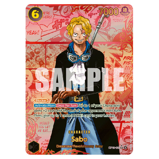 Sabo OP13-120c card from the One Piece set Carrying on his Will