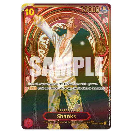 Shanks OP09-004 card from the One Piece set Carrying on his Will