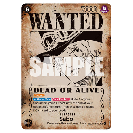 Sabo OP13-120 card from the One Piece set Carrying on his Will